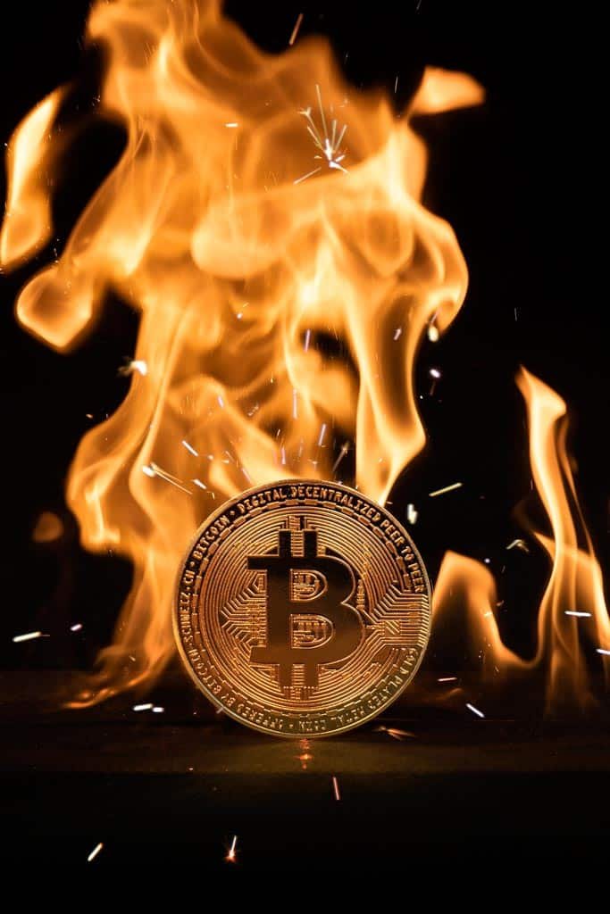 Bitcoin fire black background