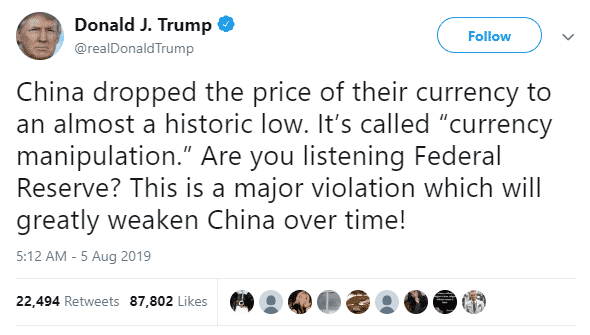 Trump Tweets China Currency Manipulation