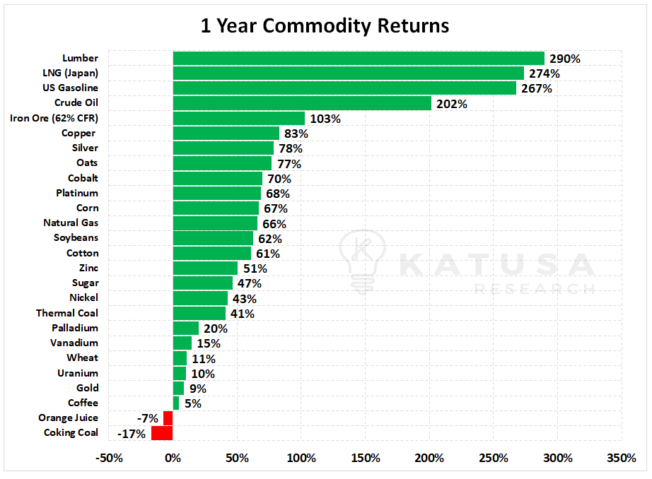 1 year commodity returns